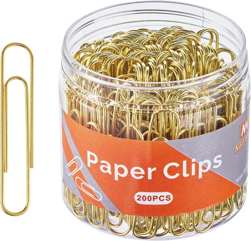 NEEWAY Gold Paper Clips, 200 Count Large Size, 2 Inch Jumbo Paperclips, Stylish Gold-Plated Paper Clip - Image 1